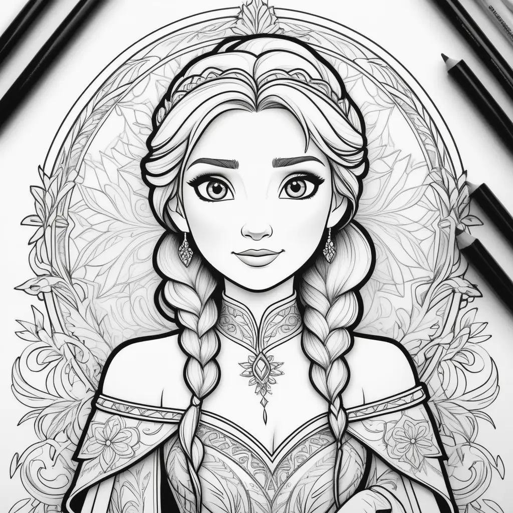 na Frozen Coloring Page: A Black and White Drawing of Anna from the Frozen Movie