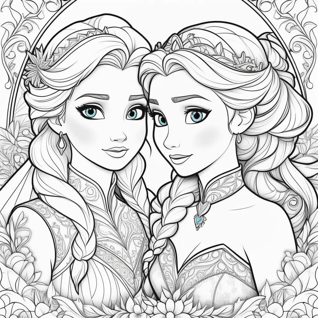 na and Elsa coloring page featuring a beautiful princess