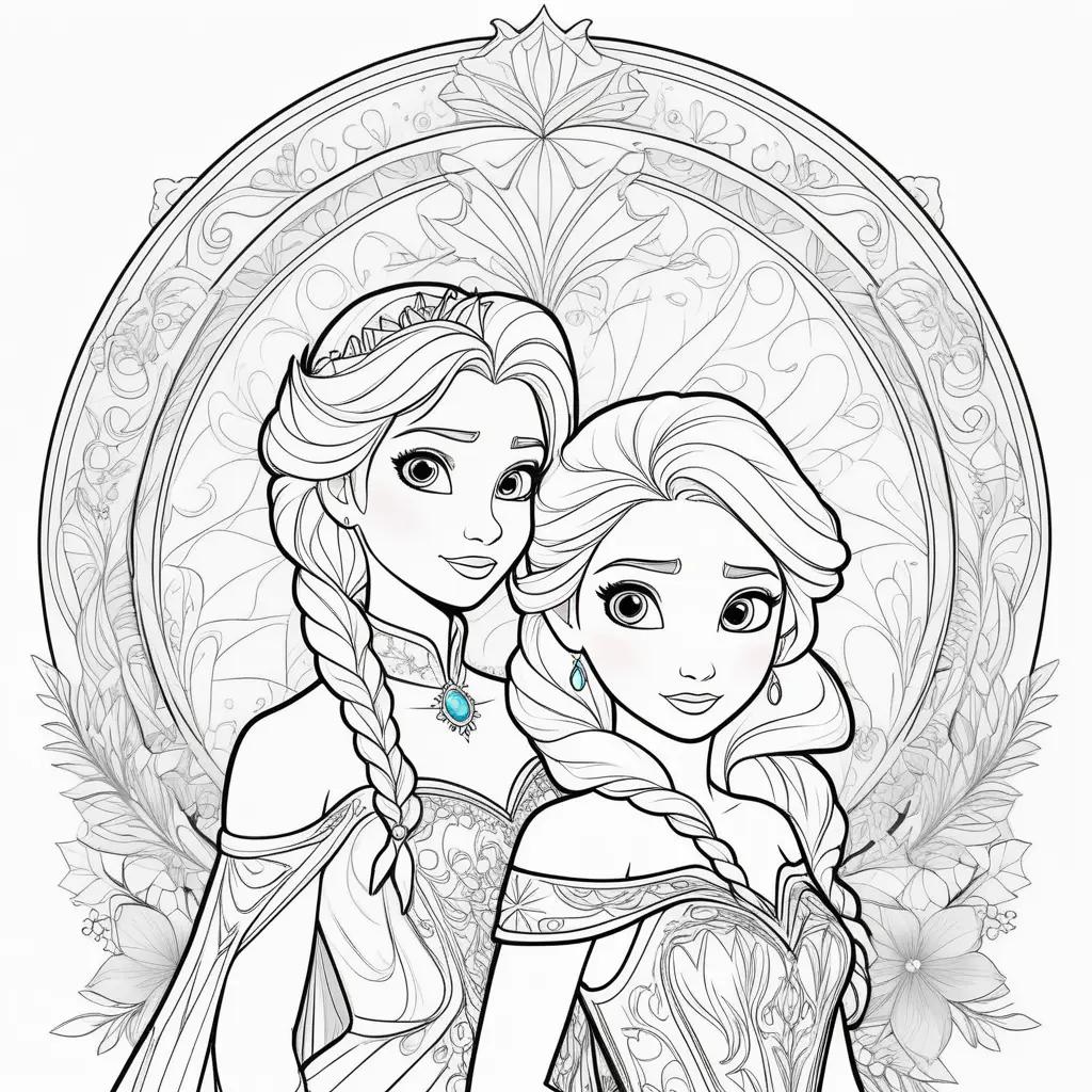 na and Elsa coloring page featuring a princess and a dragon