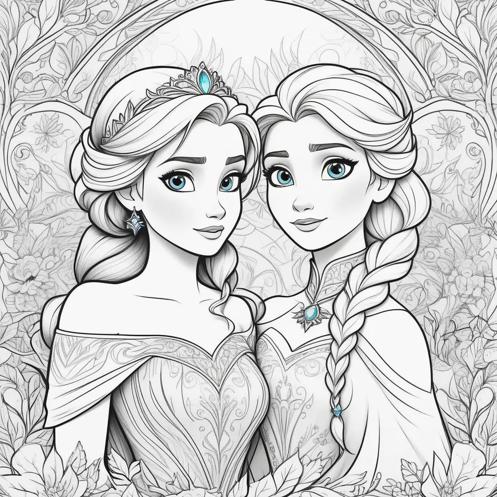 na and Elsa coloring page featuring a princess crown