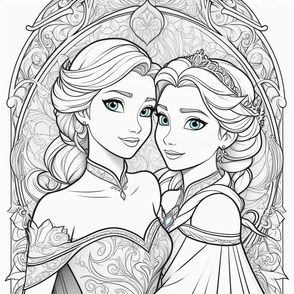 na and Elsa coloring page with intricate designs