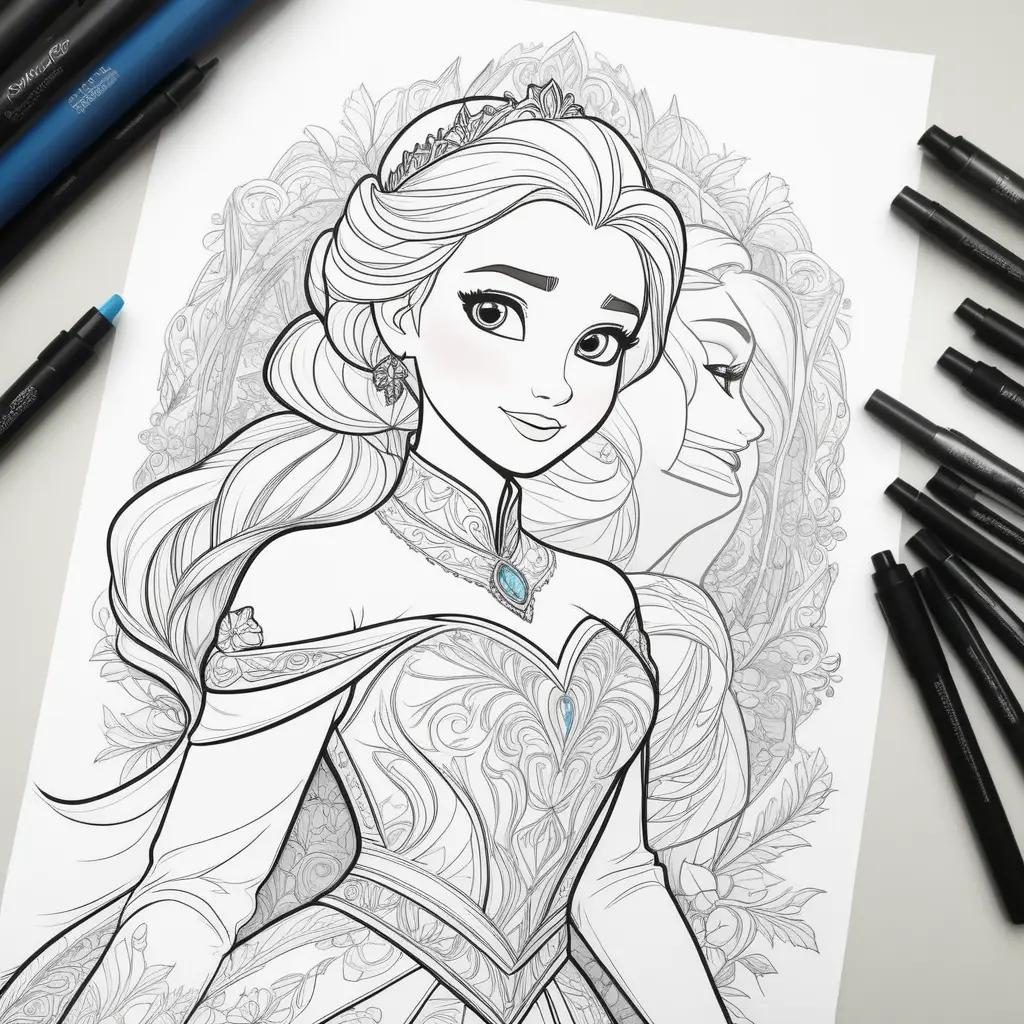 na and Elsa coloring page with markers