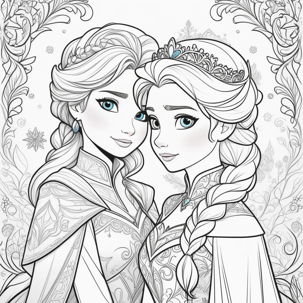 na and Elsa coloring page with princesses