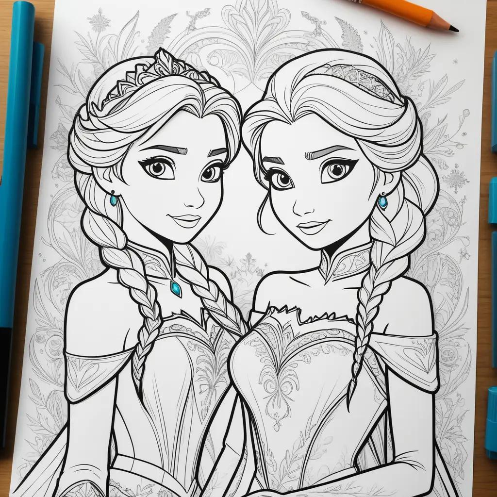 na and Elsa coloring pages from the movie Frozen