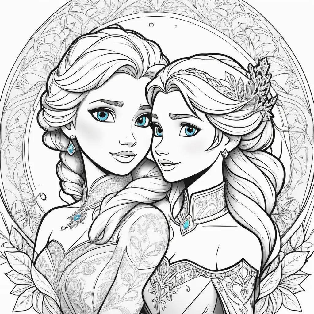 na and Elsa coloring pages with detailed designs