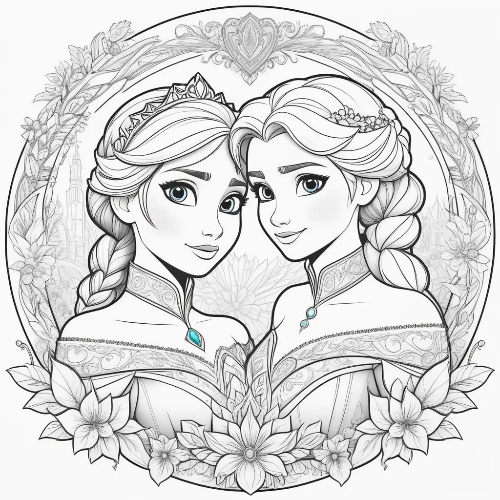 na and Elsa coloring pages with flowers