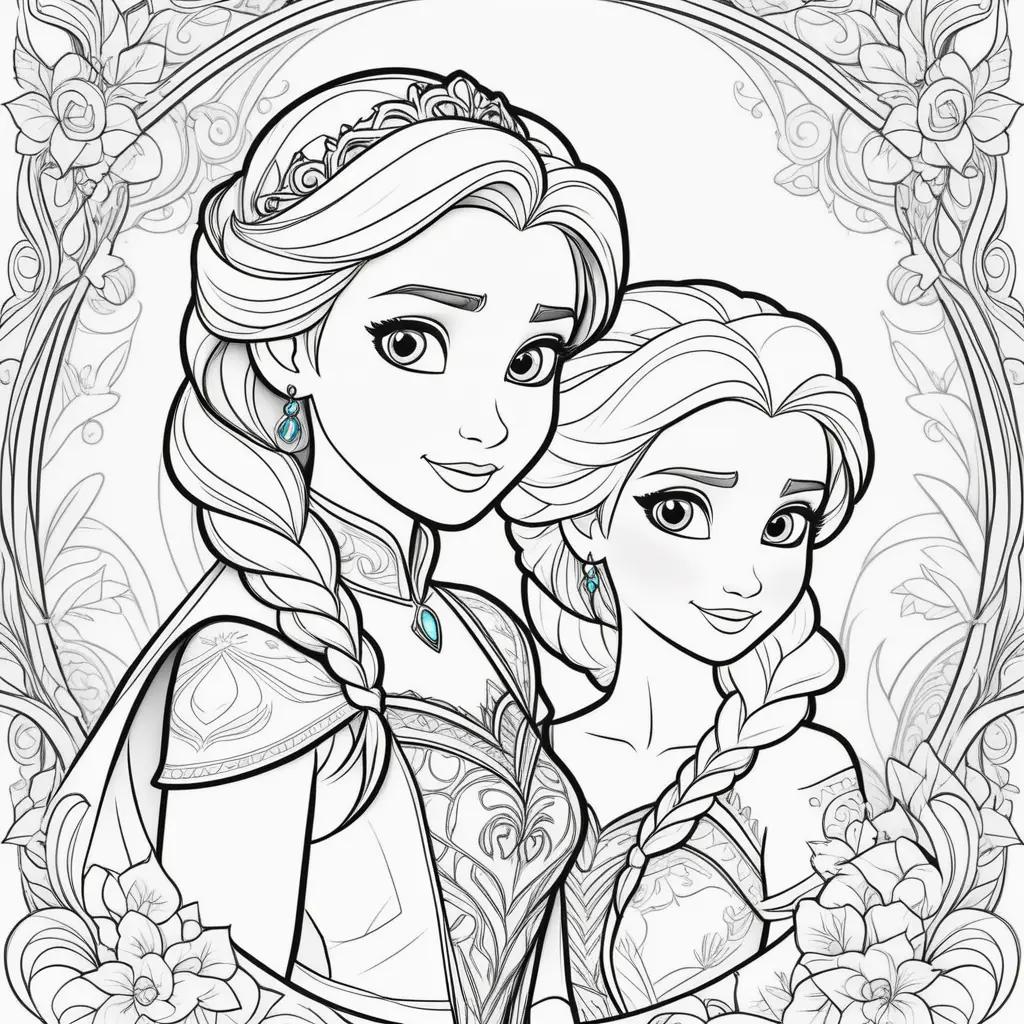 na and Elsa coloring pages with princesses