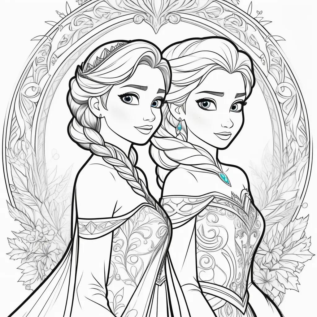 na and Elsa coloring pages with princesses