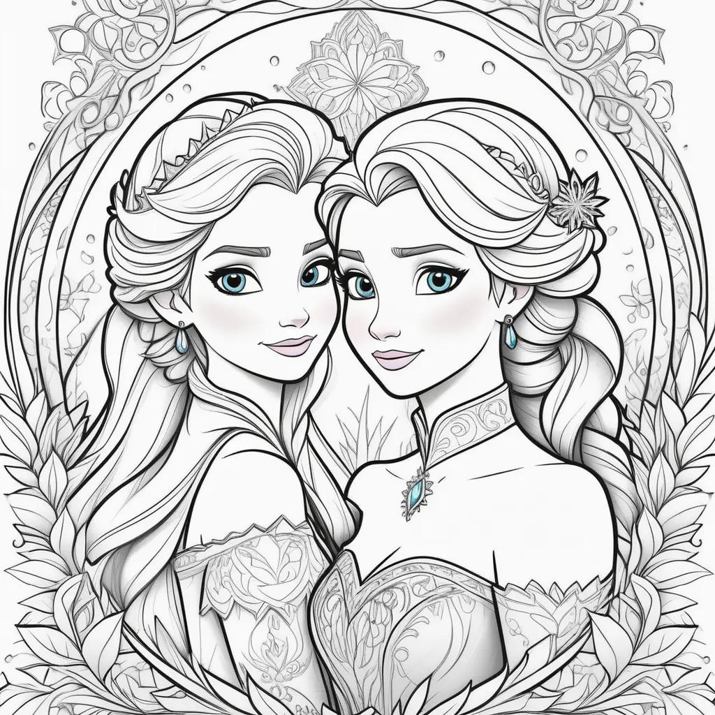 na and Elsa frozen coloring pages, two princesses, princesses coloring pages, frozen coloring pages