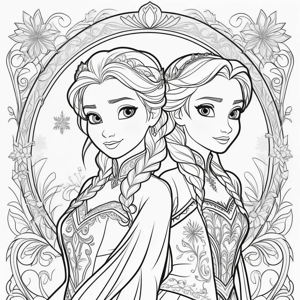 na and Elsa frozen coloring pages with flowers and snowflakes