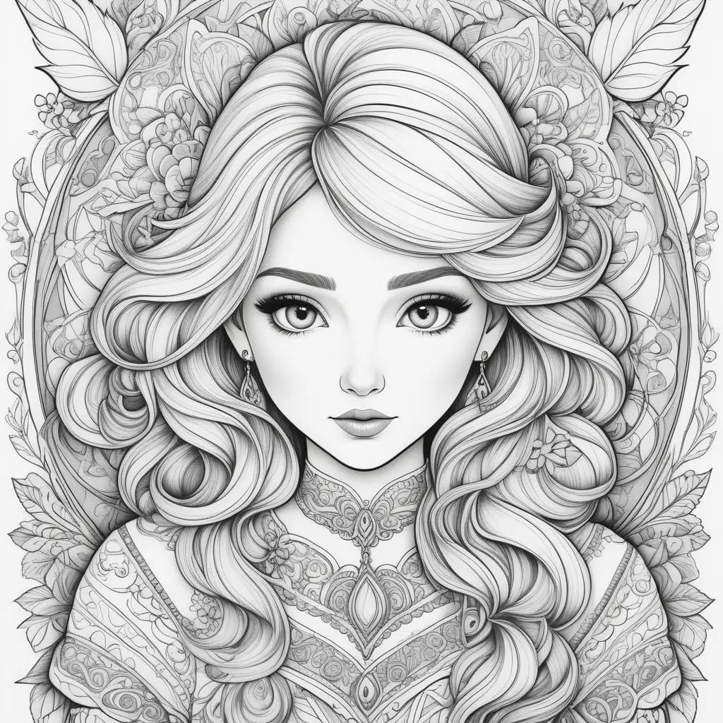 na coloring page: a girl with flowers