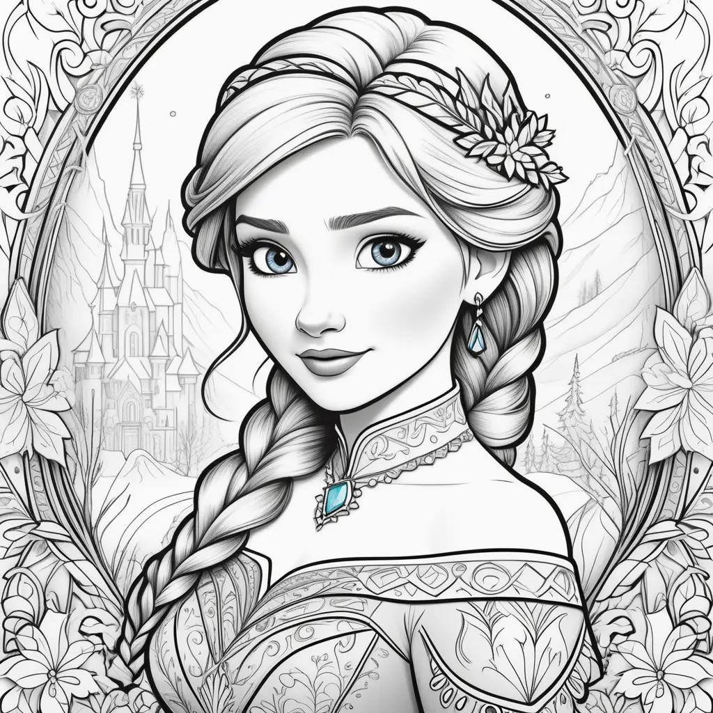 na coloring page of Frozen with princess crown and necklace