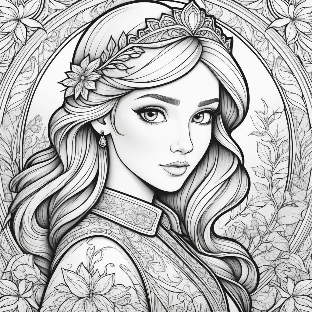 na coloring page with a crown on her head