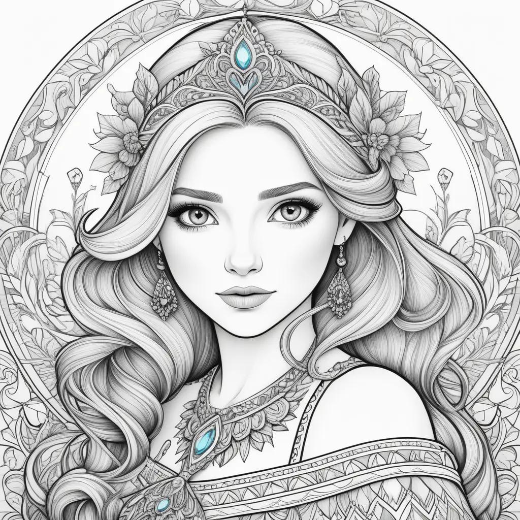 na coloring page with a crown on her head