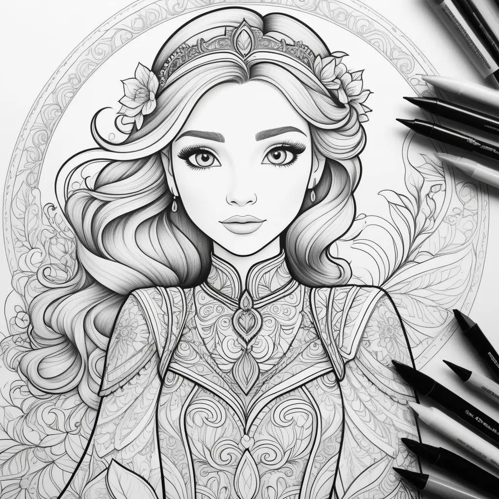 na coloring page with detailed line art and markers