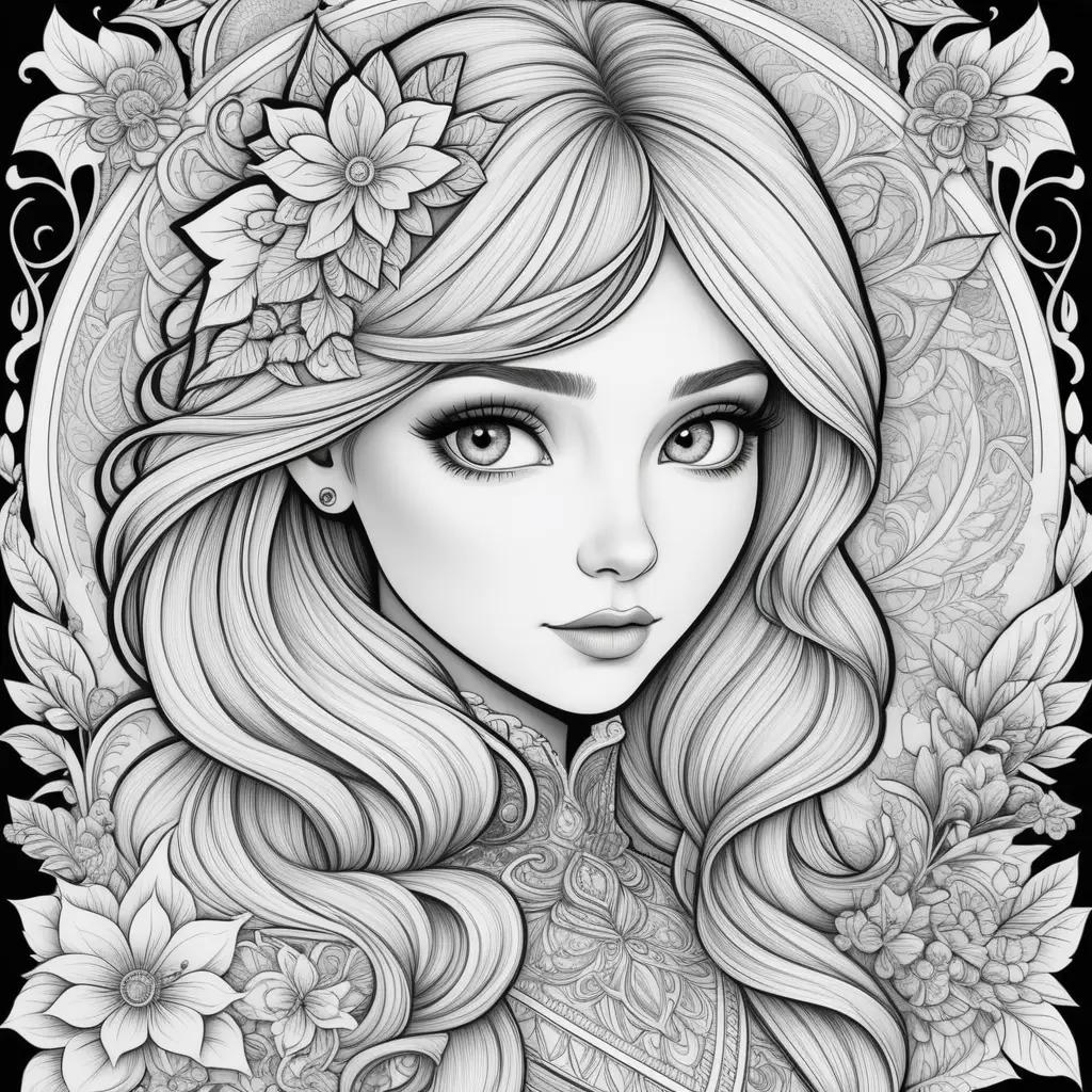 na coloring page with flowers and a necklace