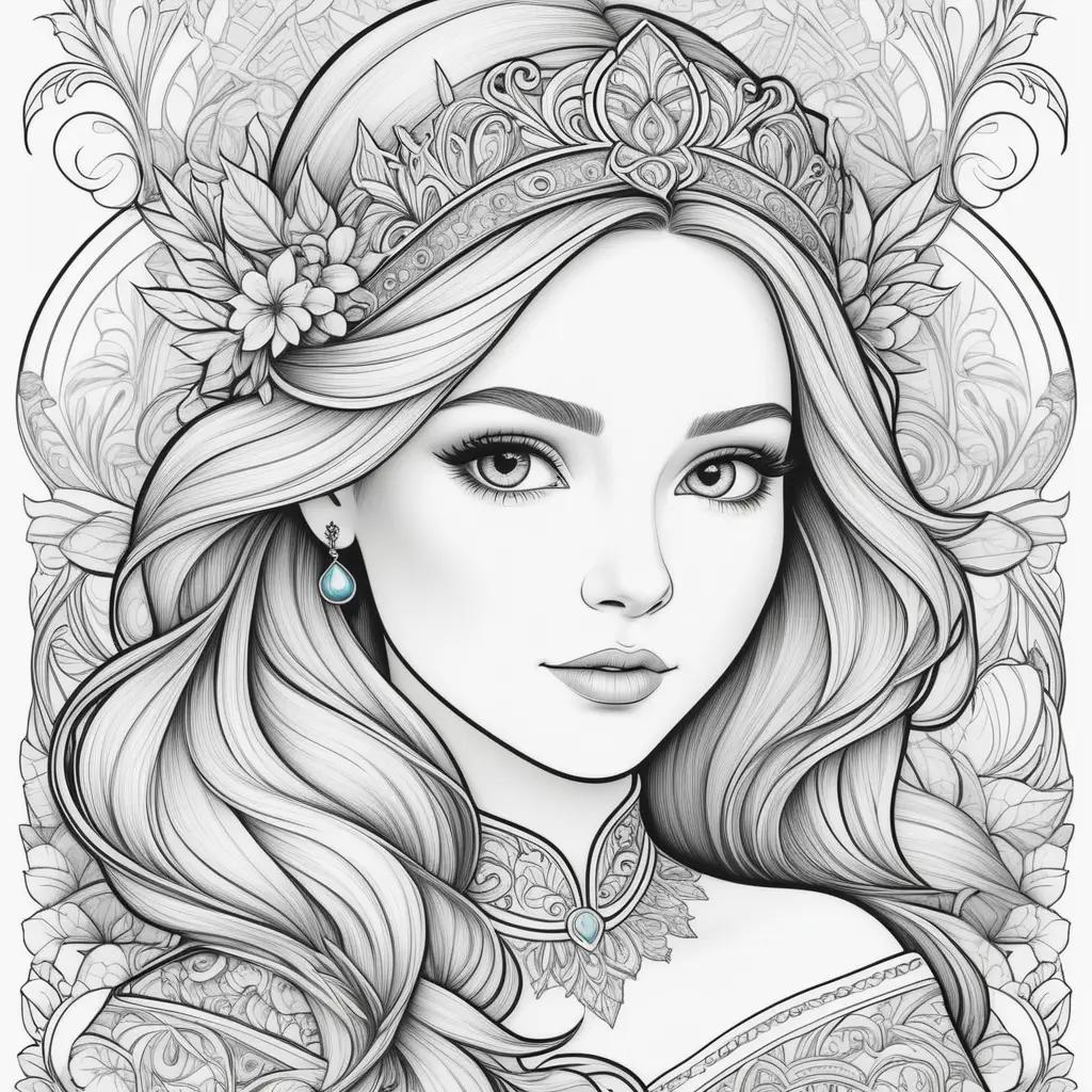 na coloring pages featuring a beautiful girl with a crown