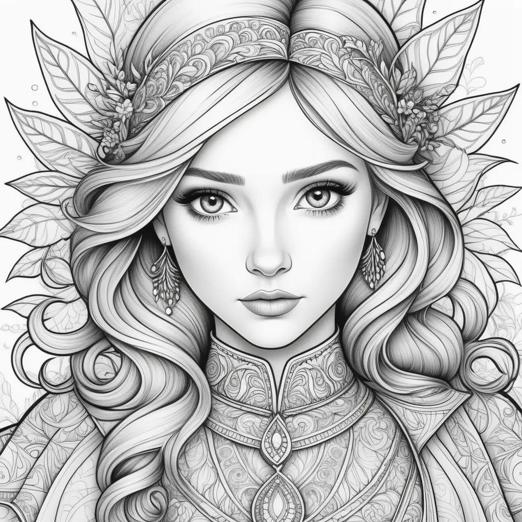 na coloring pages featuring a woman with a crown and earrings