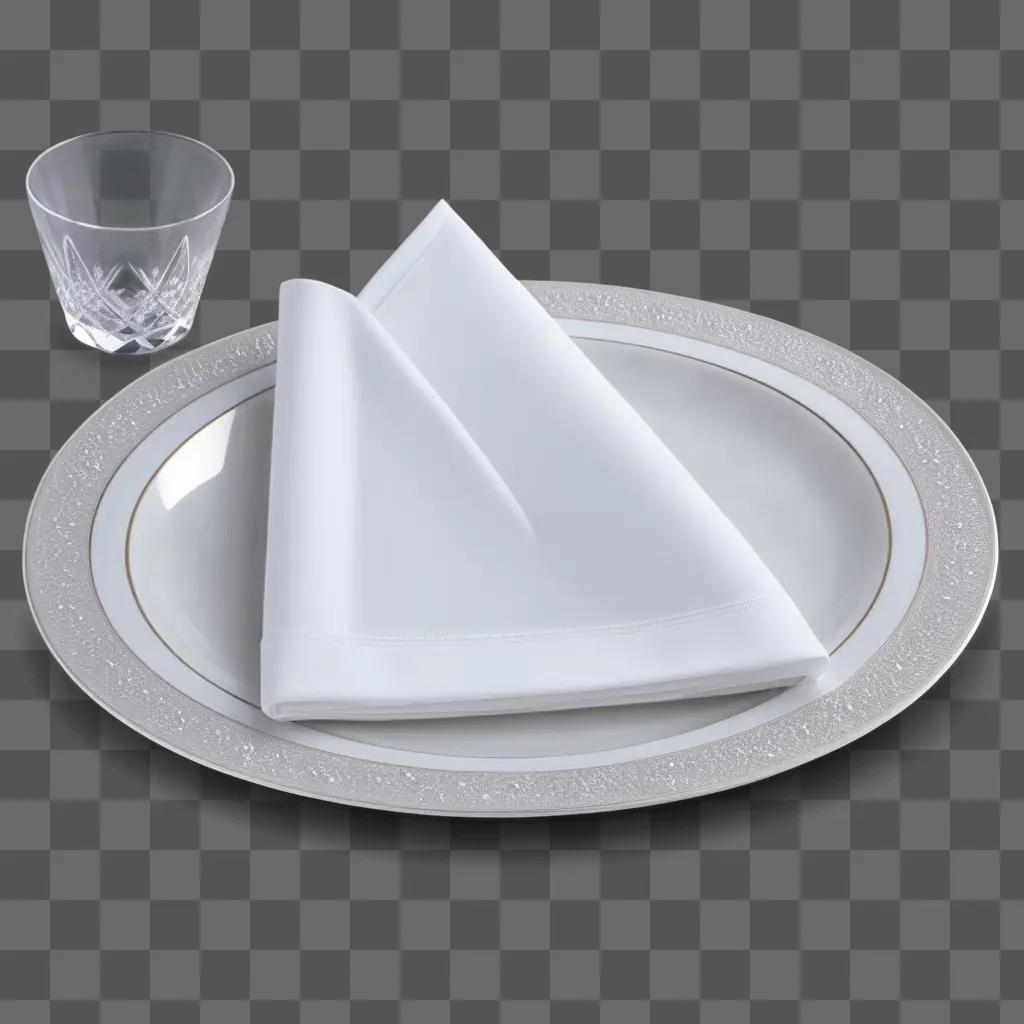 napkin on a plate, with a glass nearby