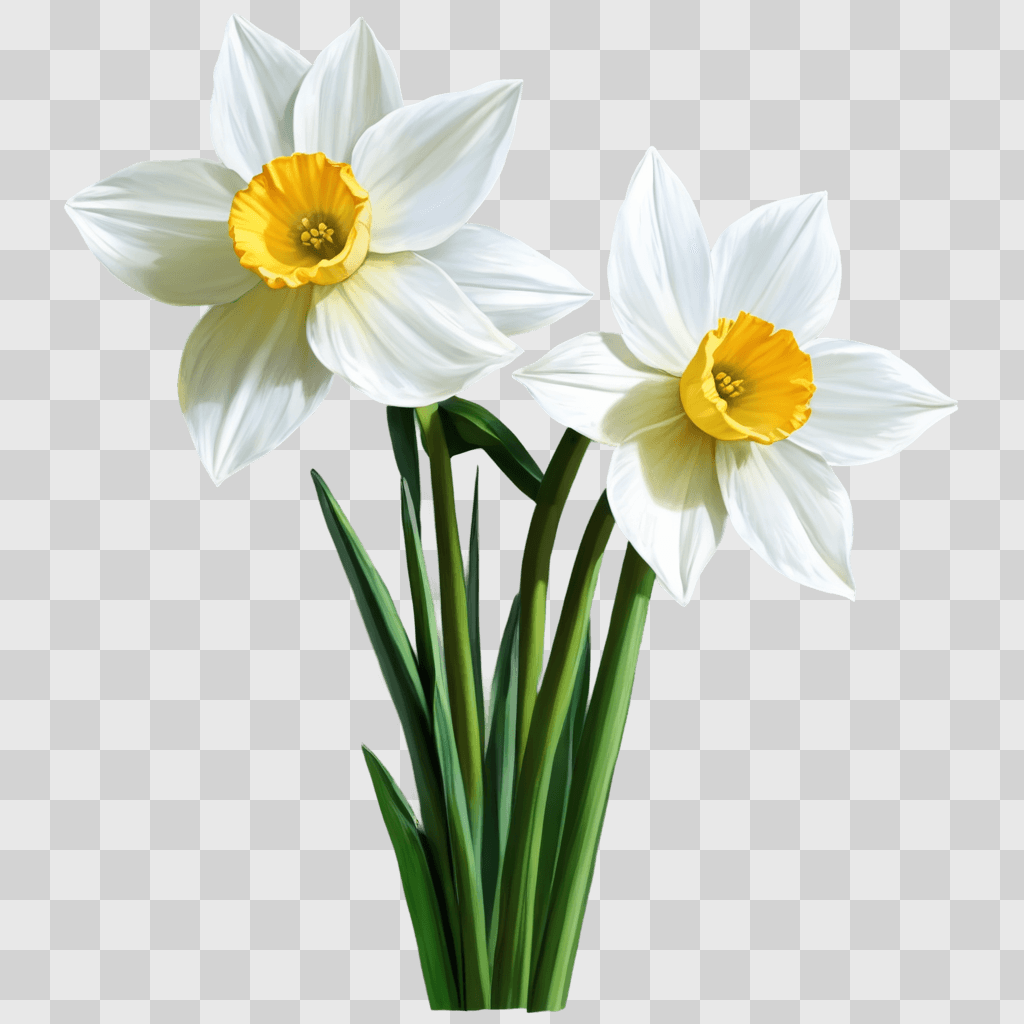 narcissus flower drawing A pair of white flowers with yellow centers