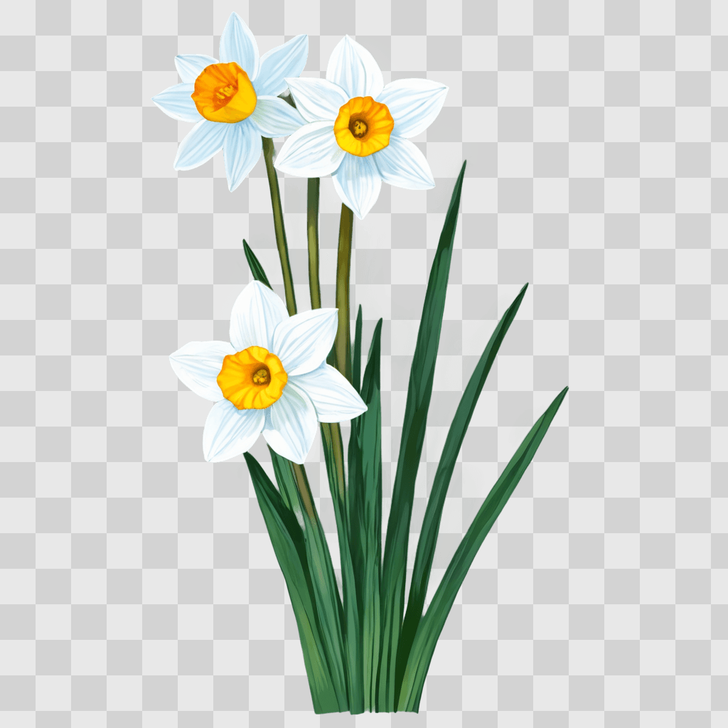 narcissus flower drawing A trio of white flowers with yellow centers