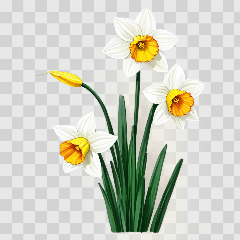 narcissus flower drawing Daffodil with yellow and white petals in a flower arrangement