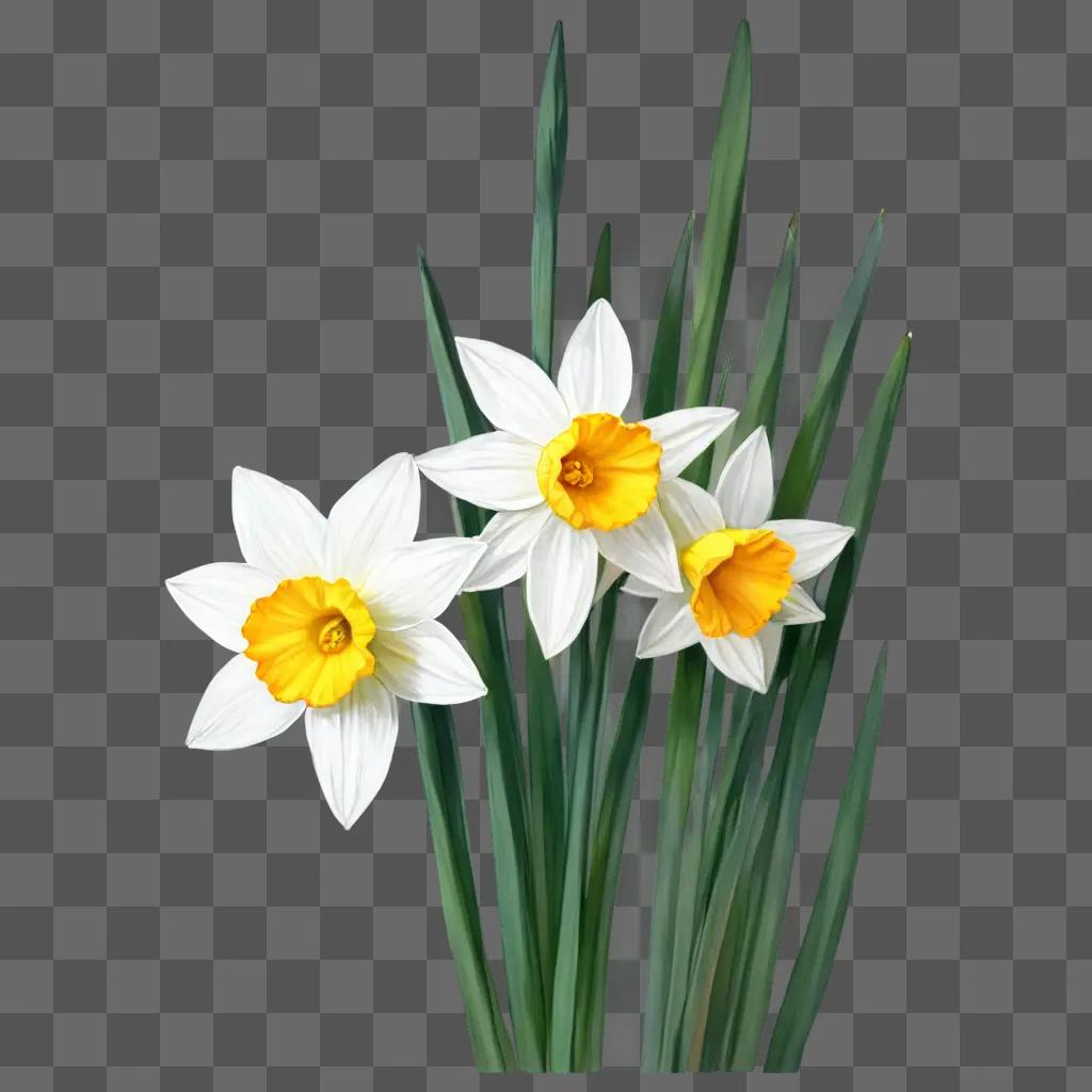 narcissus flower drawing Three flowers with yellow centers and white petals