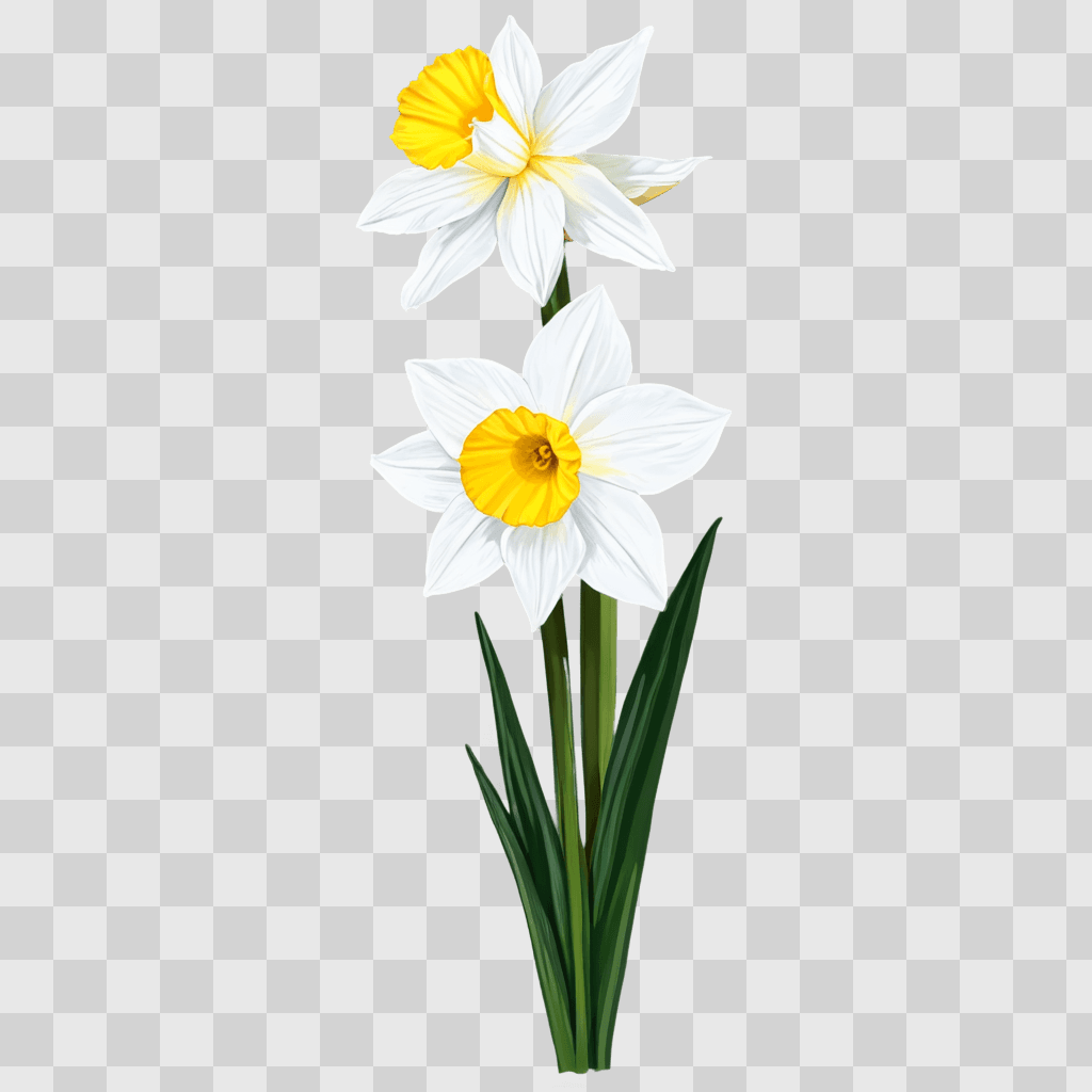 narcissus flower drawing Two daffodils stand in a garden