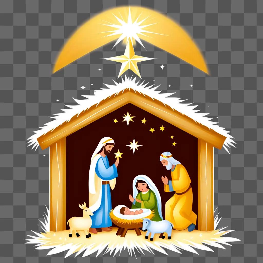 nativity scene with stars and sheep