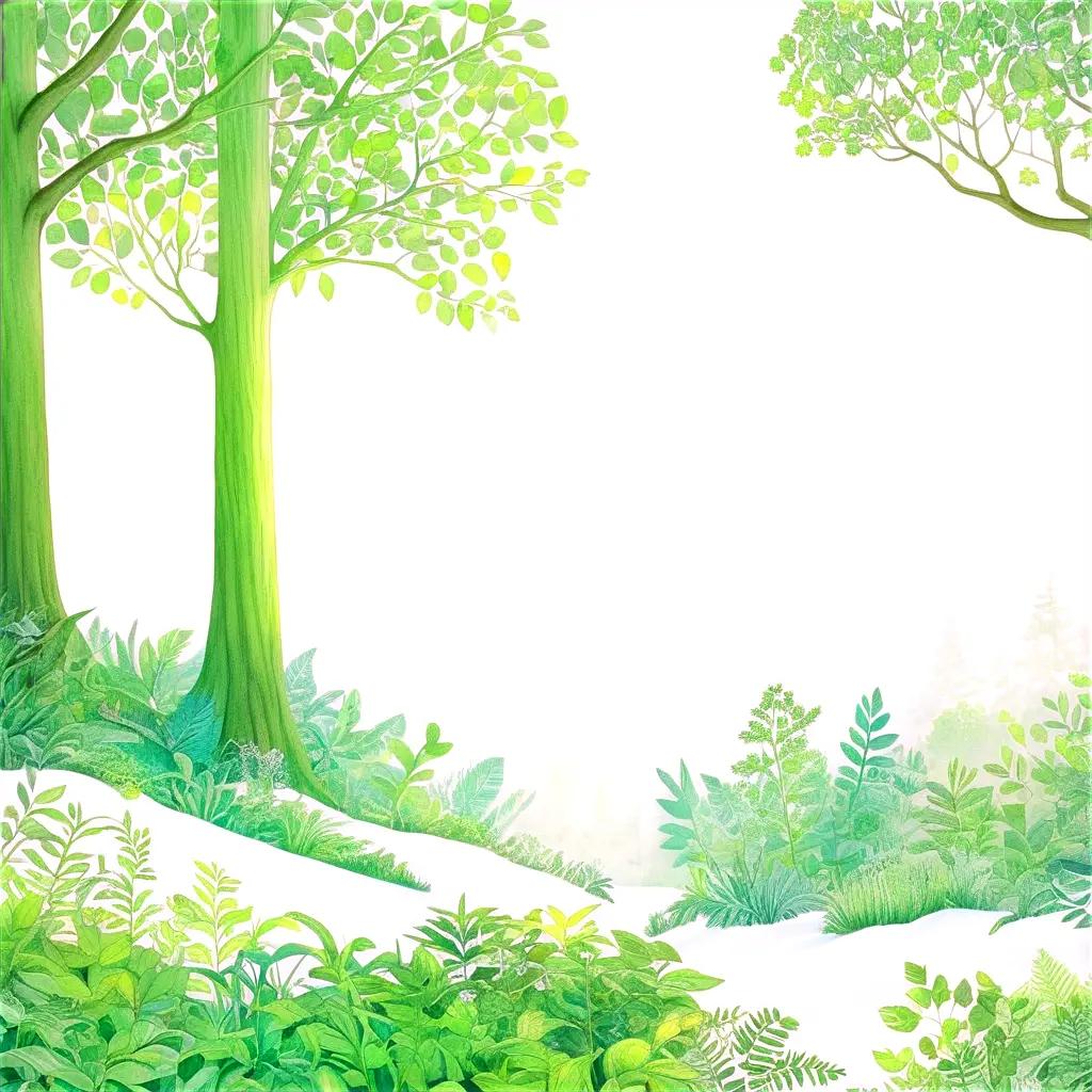 nature drawing with trees and greenery