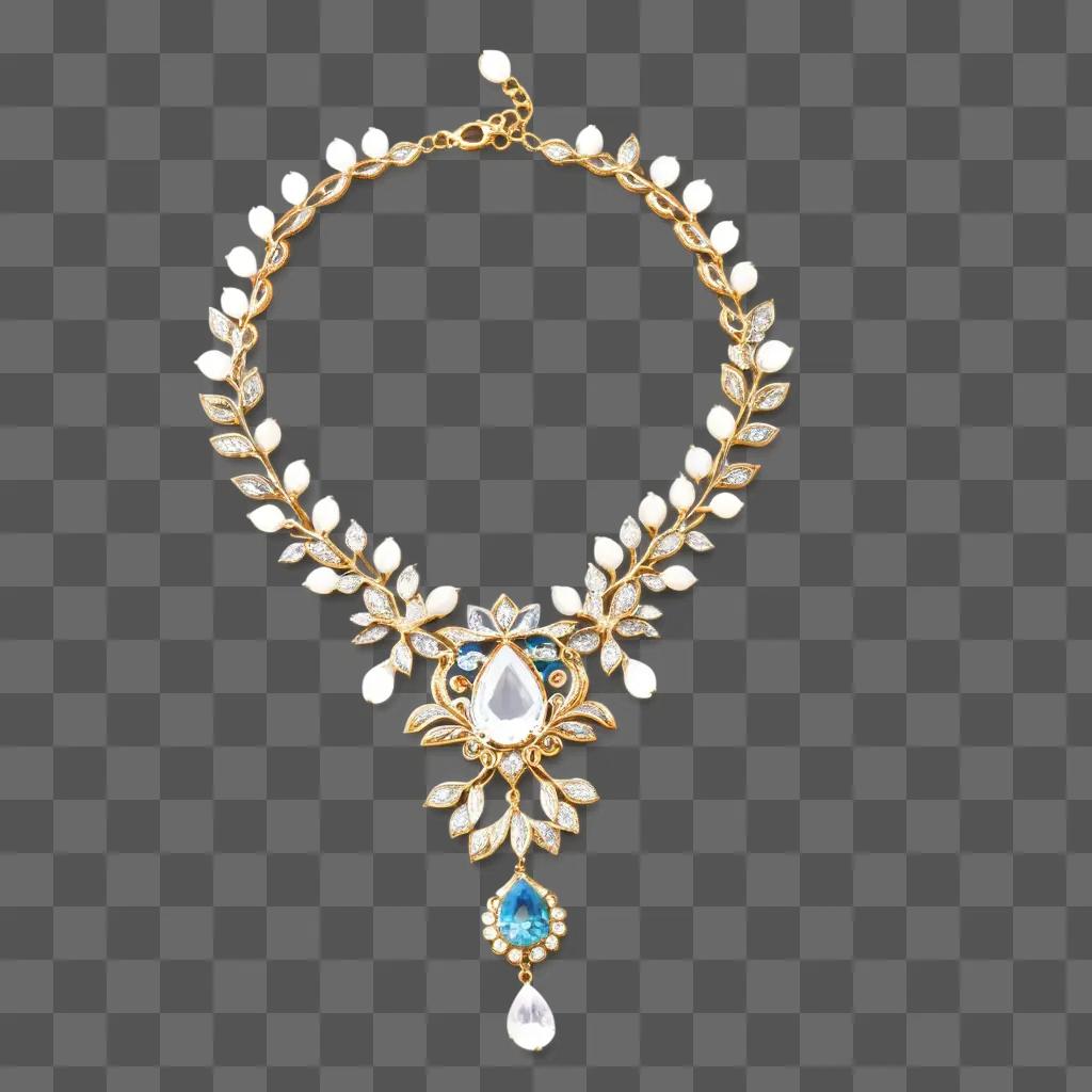 necklace with a blue stone and white pearls