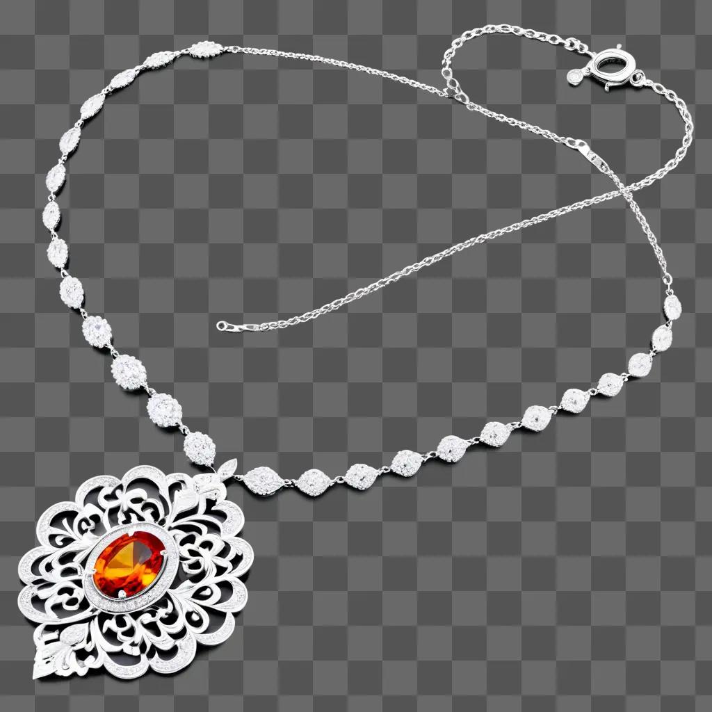 necklace with a stone and chain on a grey background