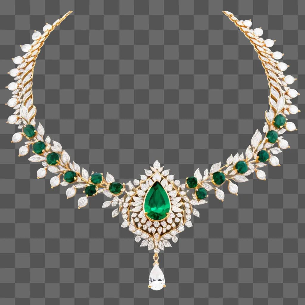 necklace with green stones and a drop