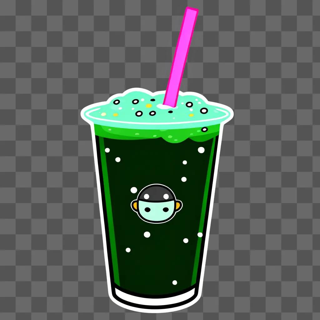 neon boba tea with a purple bubble and a black straw