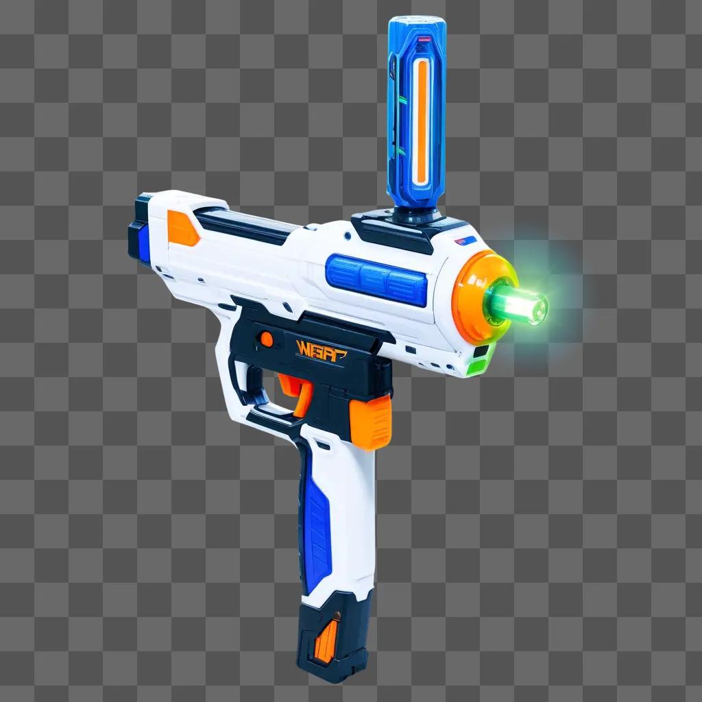 neon-lit Nerf gun with a green laser