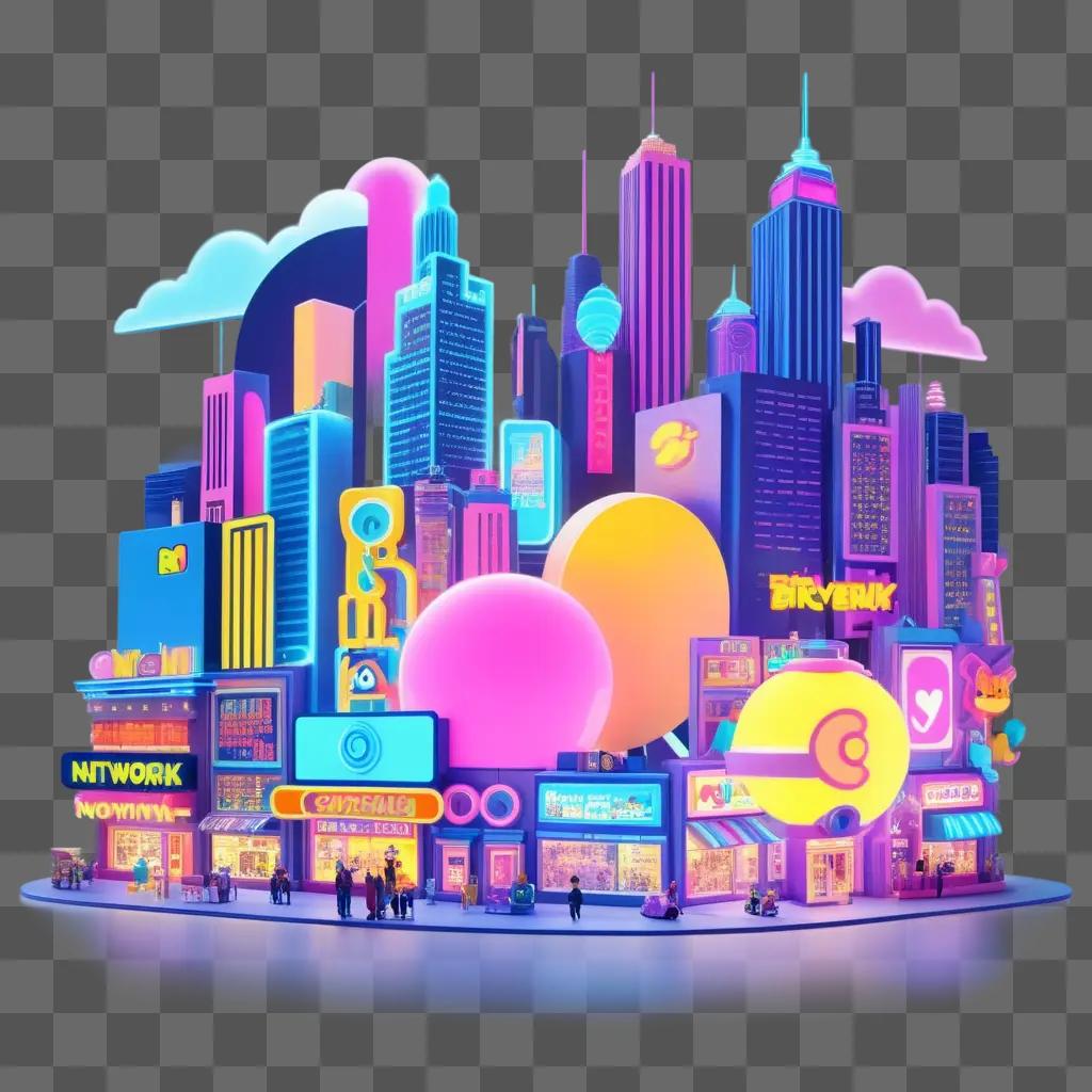 neon-lit cartoon network cityscape with people