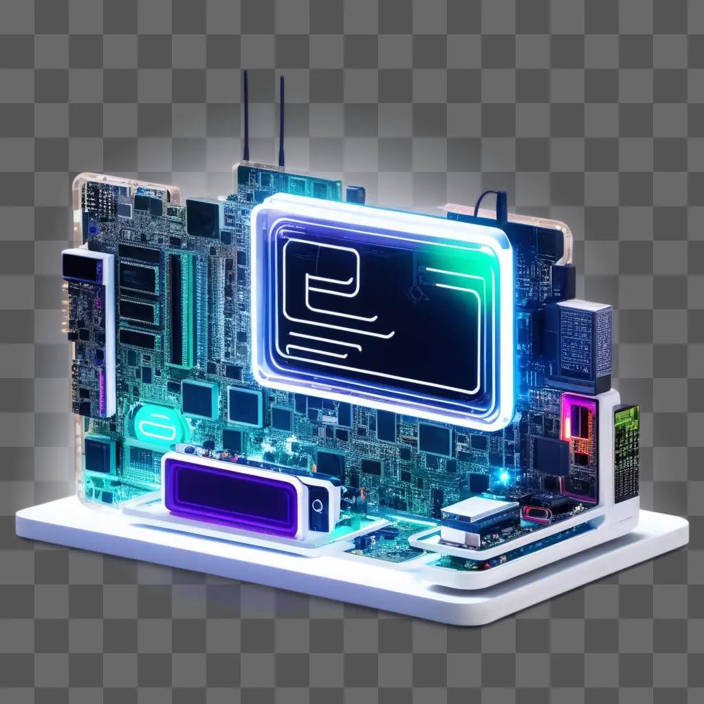 neon lit circuit board and electronic display