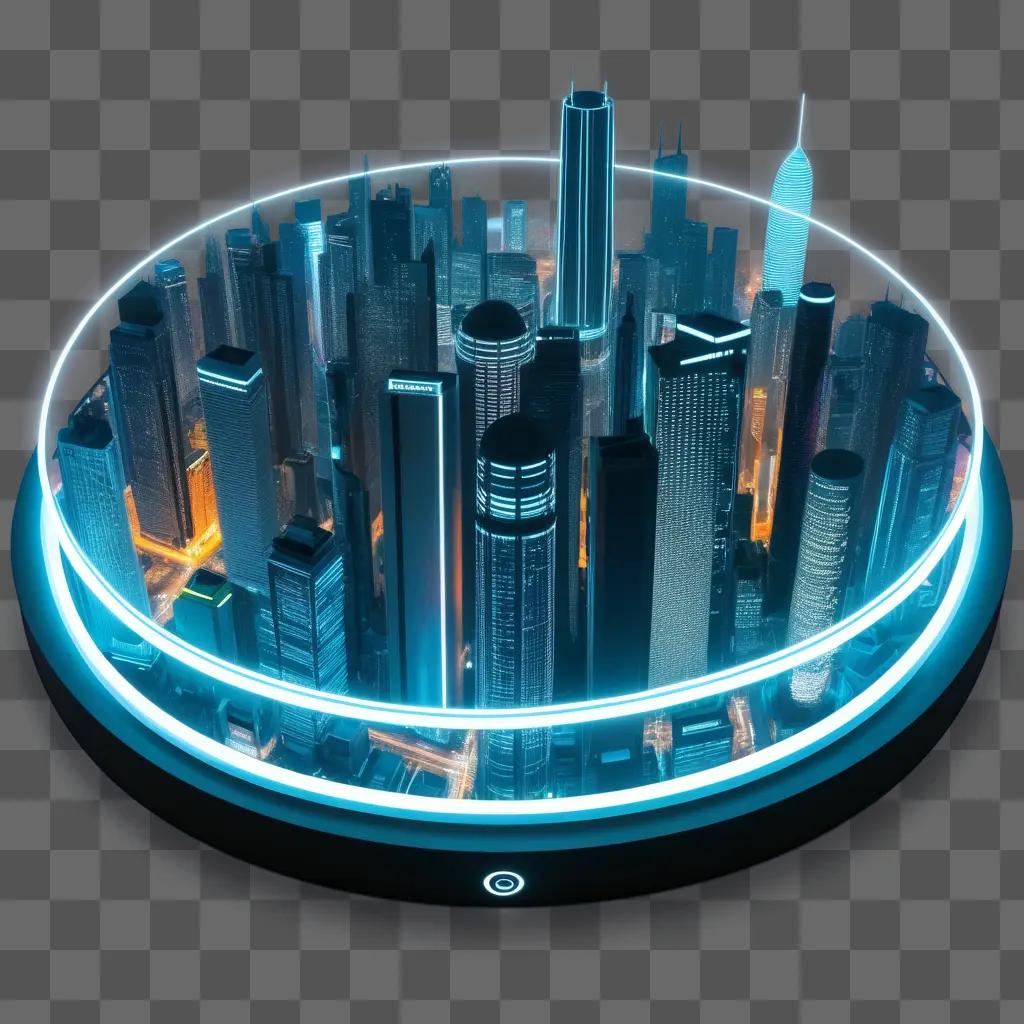 neon lit city on a circular platform