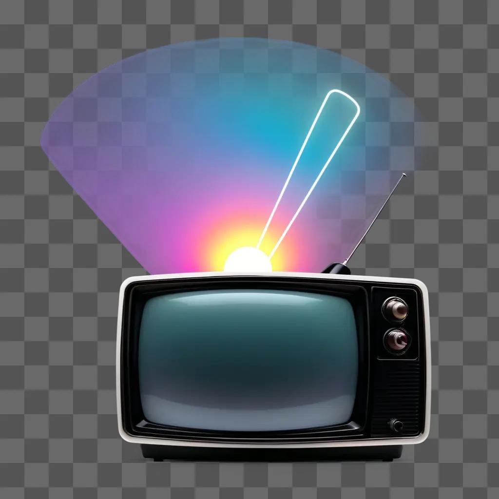 neon-lit television logo against a colorful background