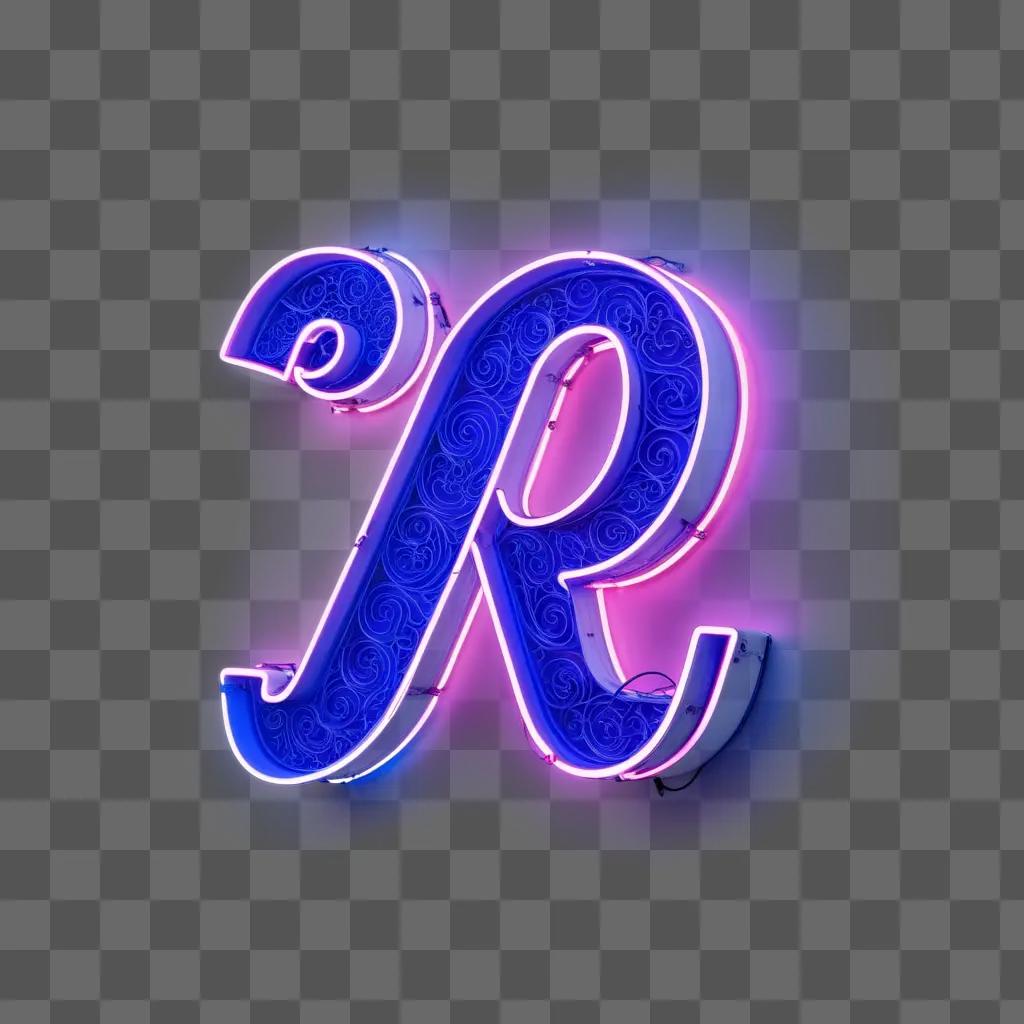 neon sign of a letter R with purple and pink colors