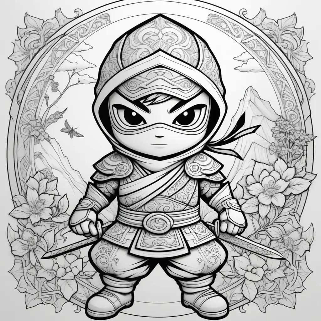 ninja coloring page features a warrior holding a sword