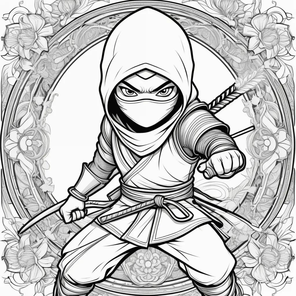 ninja coloring page with black and white drawing