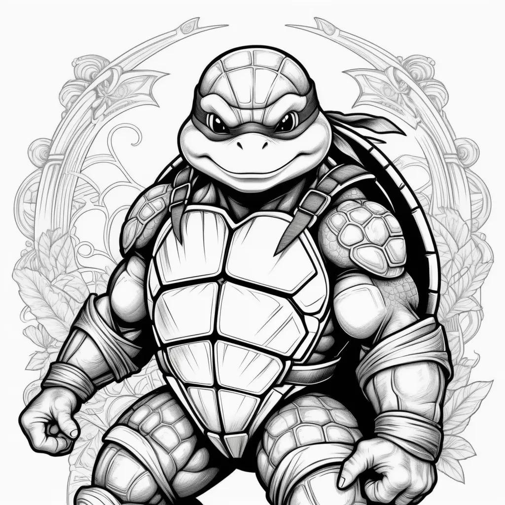 ninja turtle coloring page with a black and white color scheme