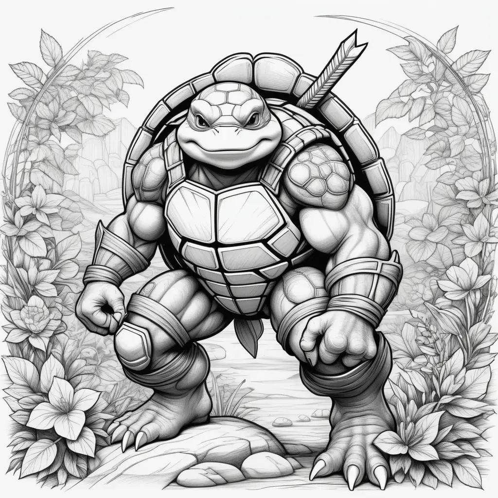 ninja turtle coloring page with a black and white color scheme