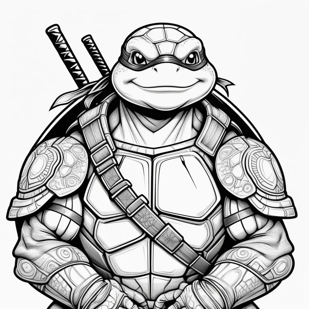 ninja turtle coloring page with a black and white design