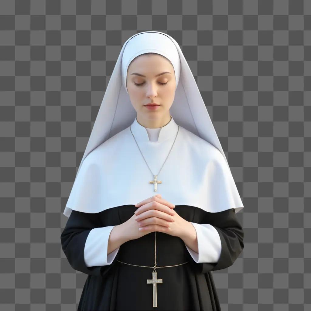 nun holds a cross and a rosary