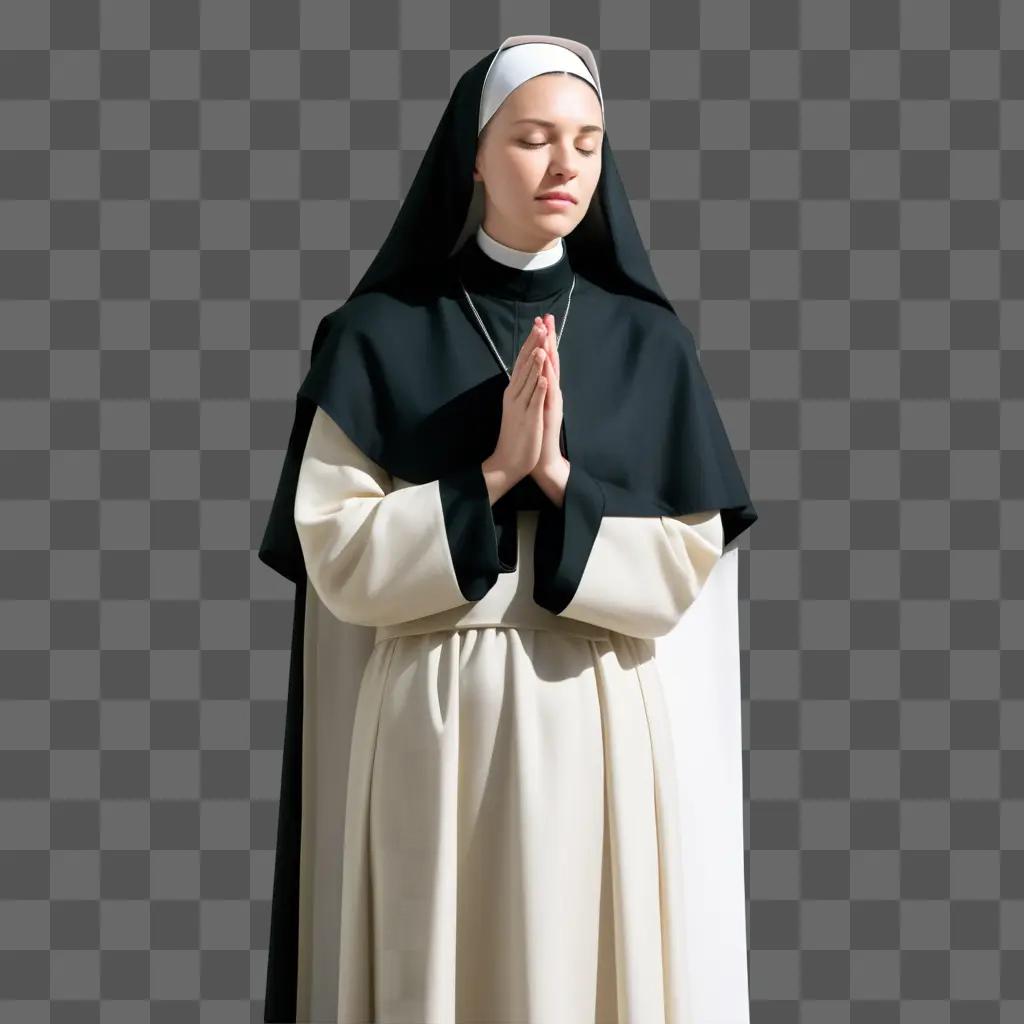 nun in a black and white outfit praying