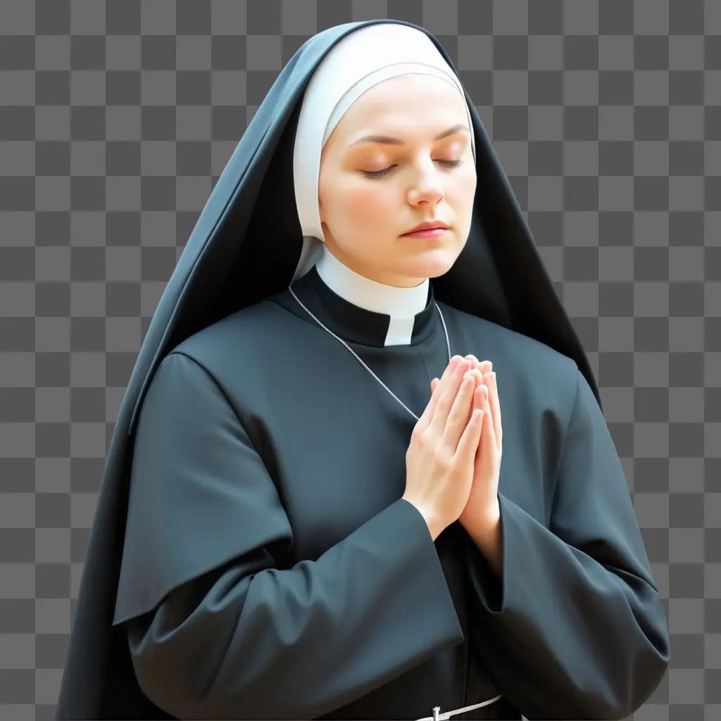 nun prays before a statue of Mary