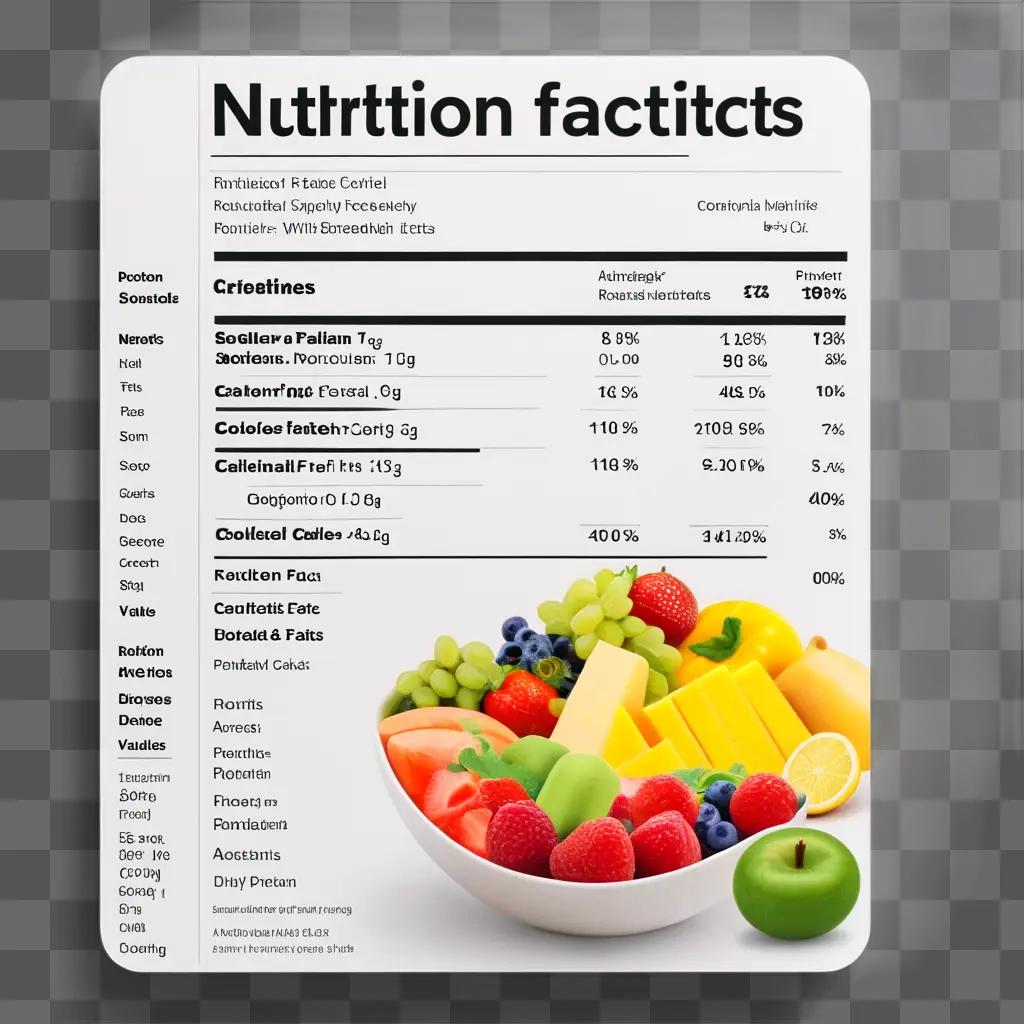 nutrition facts label with a variety of foods