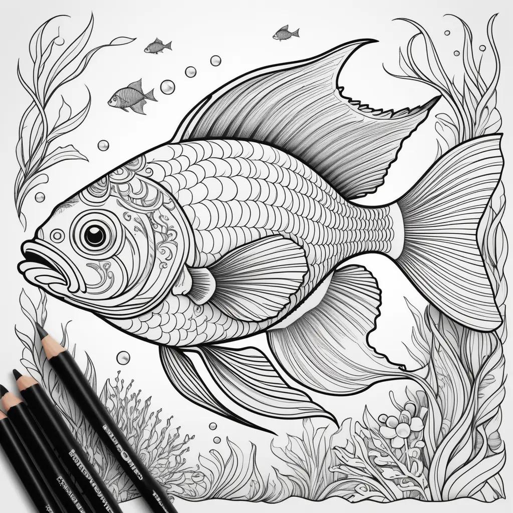 ocean coloring page with a fish and coral